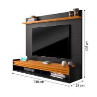 Painel Ripado Tv 55 Polegadas Com Nicho E Prateleira Ipanema - Preto E Cedro - 2