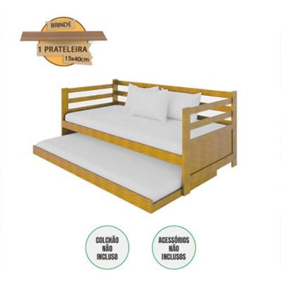 Sofá Cama Madeira Vintage Enjoy Imbuia Com Prateleira Rústica