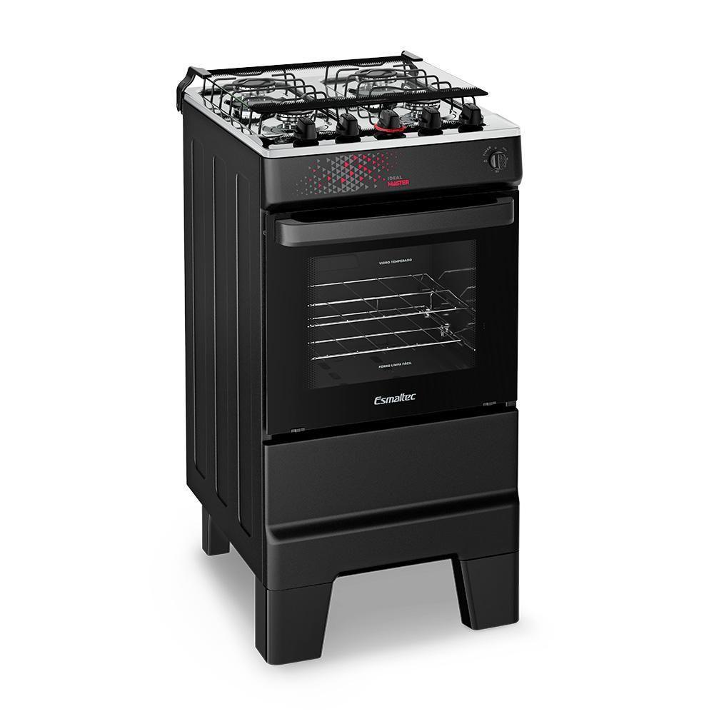 Fogão A Gás Mesa Inox Tampa De Vidro Forno 50L Esmaltec Ideal Master Preto 4 Bocas Bivolt - 1