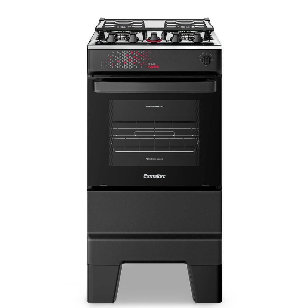 Fogão A Gás Mesa Inox Tampa De Vidro Forno 50L Esmaltec Ideal Master Preto 4 Bocas Bivolt - 2