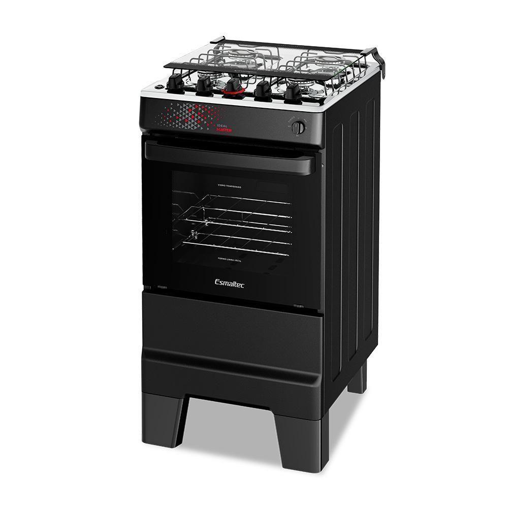 Fogão A Gás Mesa Inox Tampa De Vidro Forno 50L Esmaltec Ideal Master Preto 4 Bocas Bivolt - 3