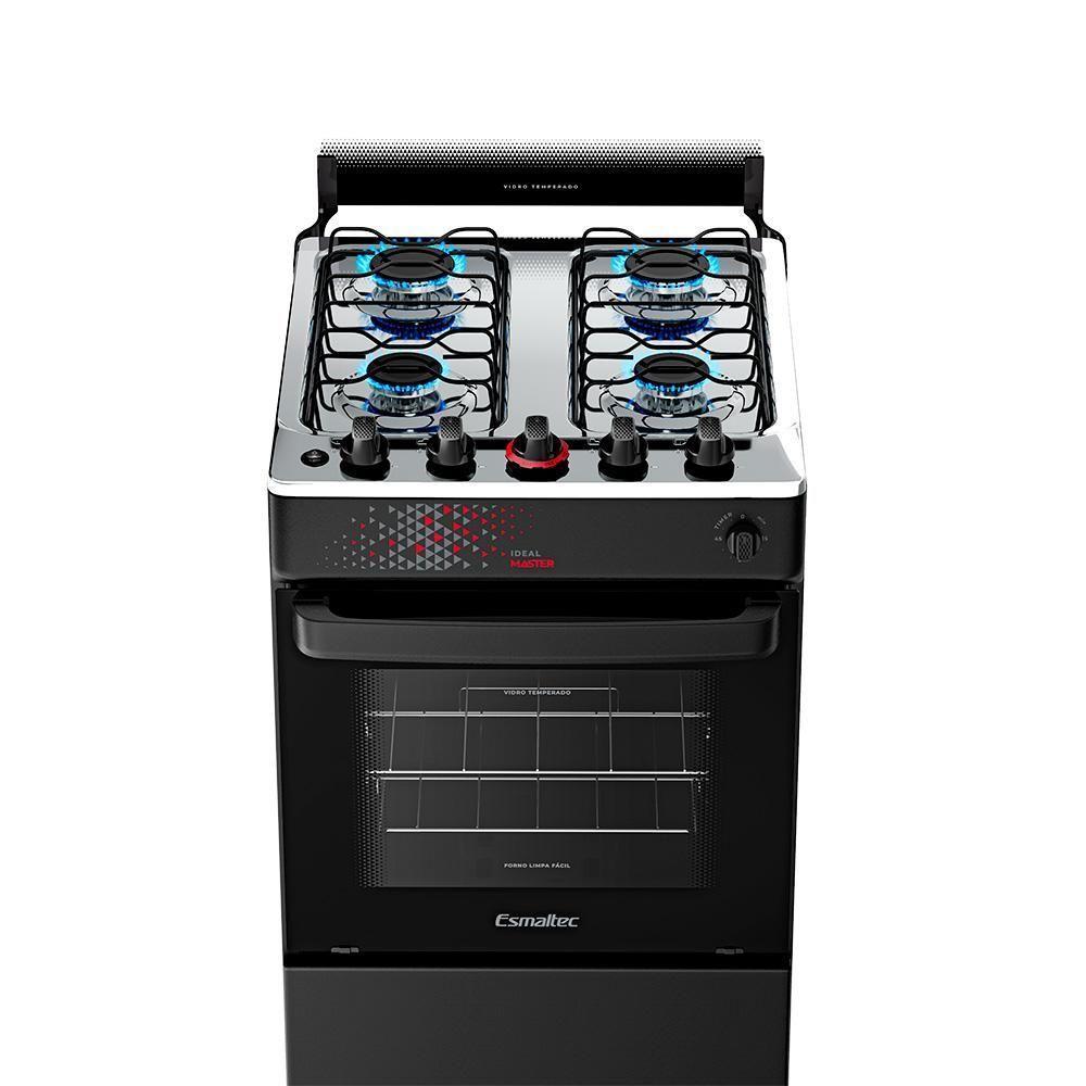 Fogão A Gás Mesa Inox Tampa De Vidro Forno 50L Esmaltec Ideal Master Preto 4 Bocas Bivolt - 6