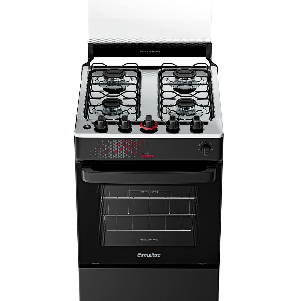 Fogão A Gás Mesa Inox Tampa De Vidro Forno 50L Esmaltec Ideal Master Preto 4 Bocas Bivolt - 7