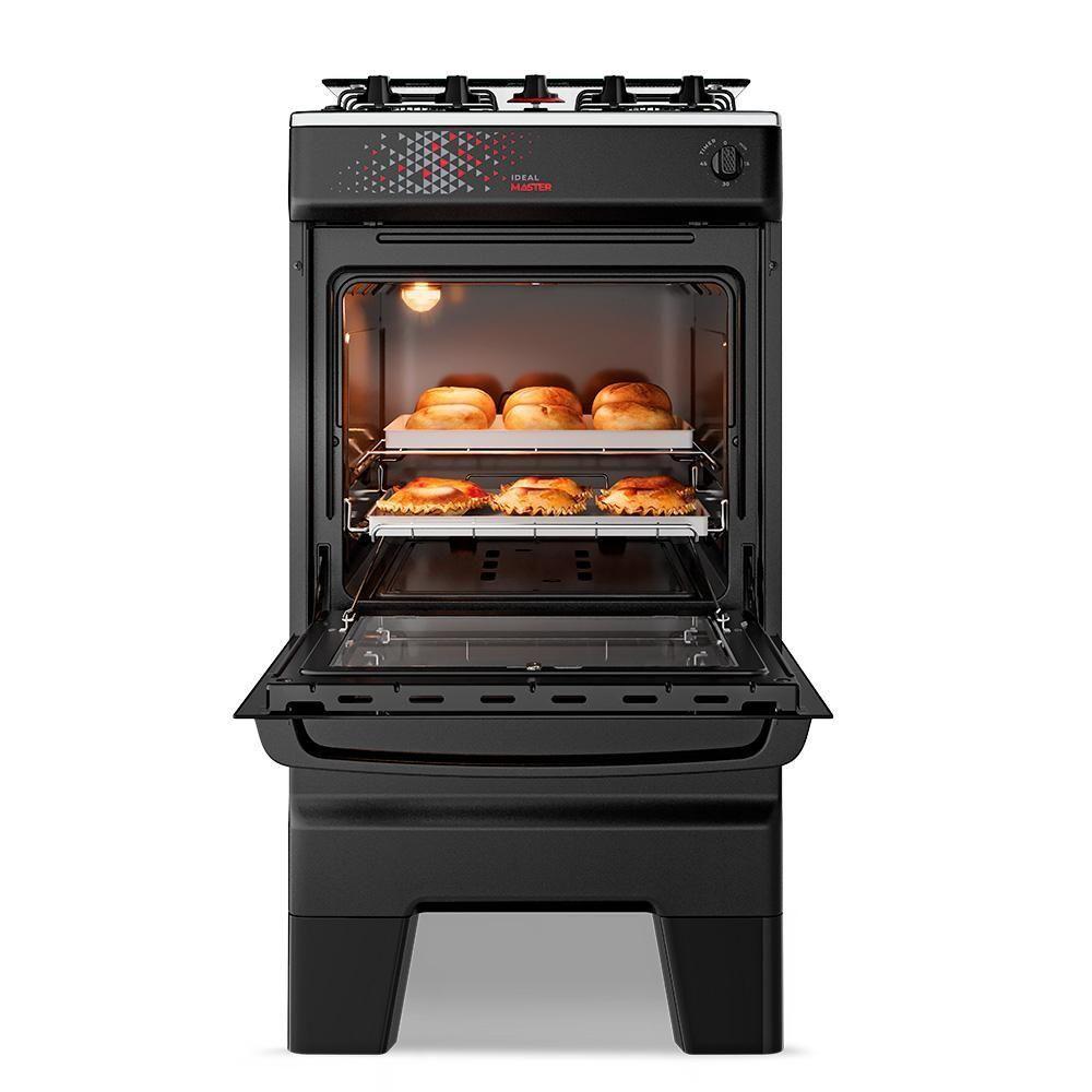 Fogão A Gás Mesa Inox Tampa De Vidro Forno 50L Esmaltec Ideal Master Preto 4 Bocas Bivolt - 8
