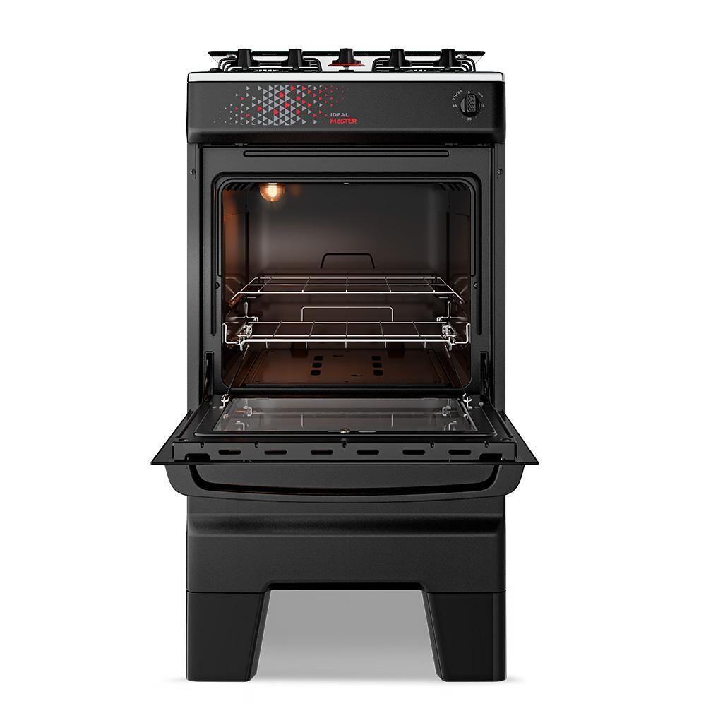Fogão A Gás Mesa Inox Tampa De Vidro Forno 50L Esmaltec Ideal Master Preto 4 Bocas Bivolt - 9