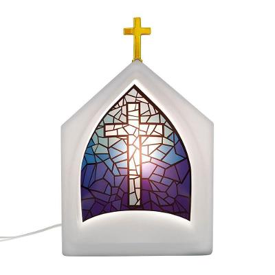 Capela Iluminada Em Vitral Azul Para Decoração De Altar Bivolt