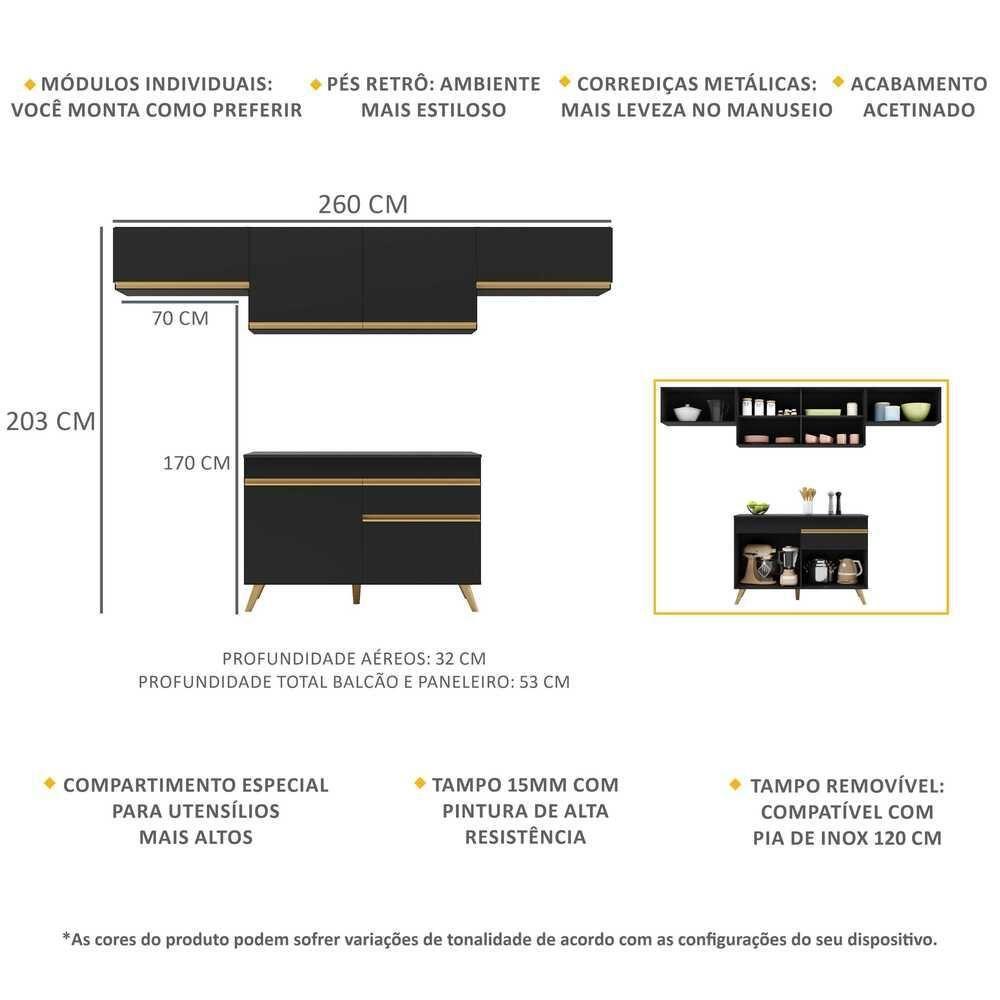 Cozinha Compacta Multimóveis Veneza Gb Fg3697 Com Armário E Balcão Preta - 4