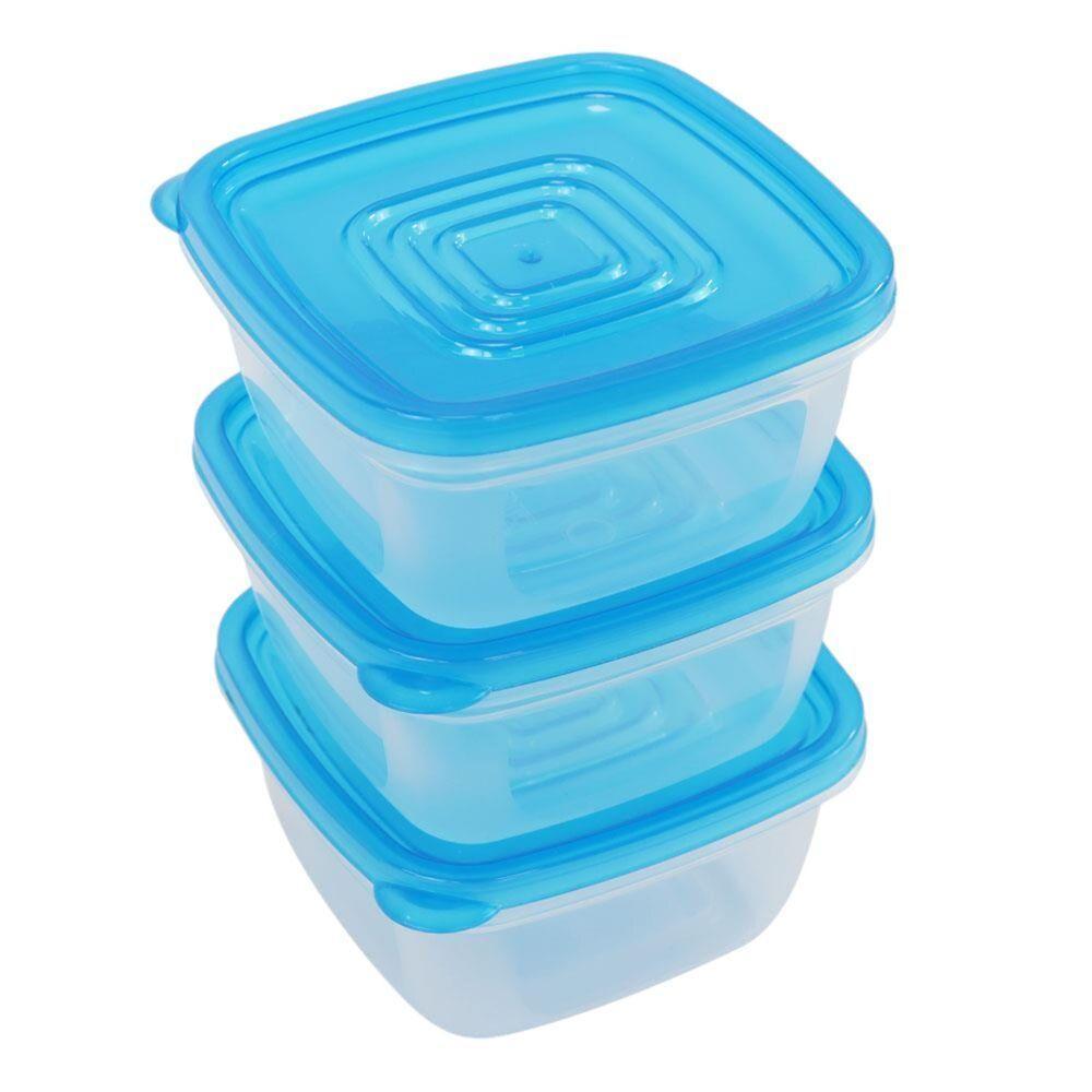 Conjunto De 3 Potes Plásticos Quadrados Com Tampa - Cores Variadas - 1