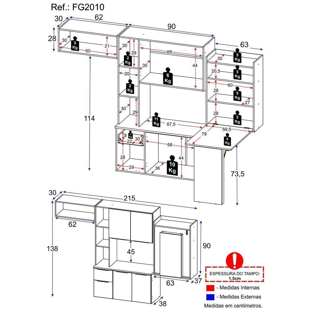 Cozinha Compacta Multimóveis Sofia Fg2010 Com Mesa Dobrável Preta - 4