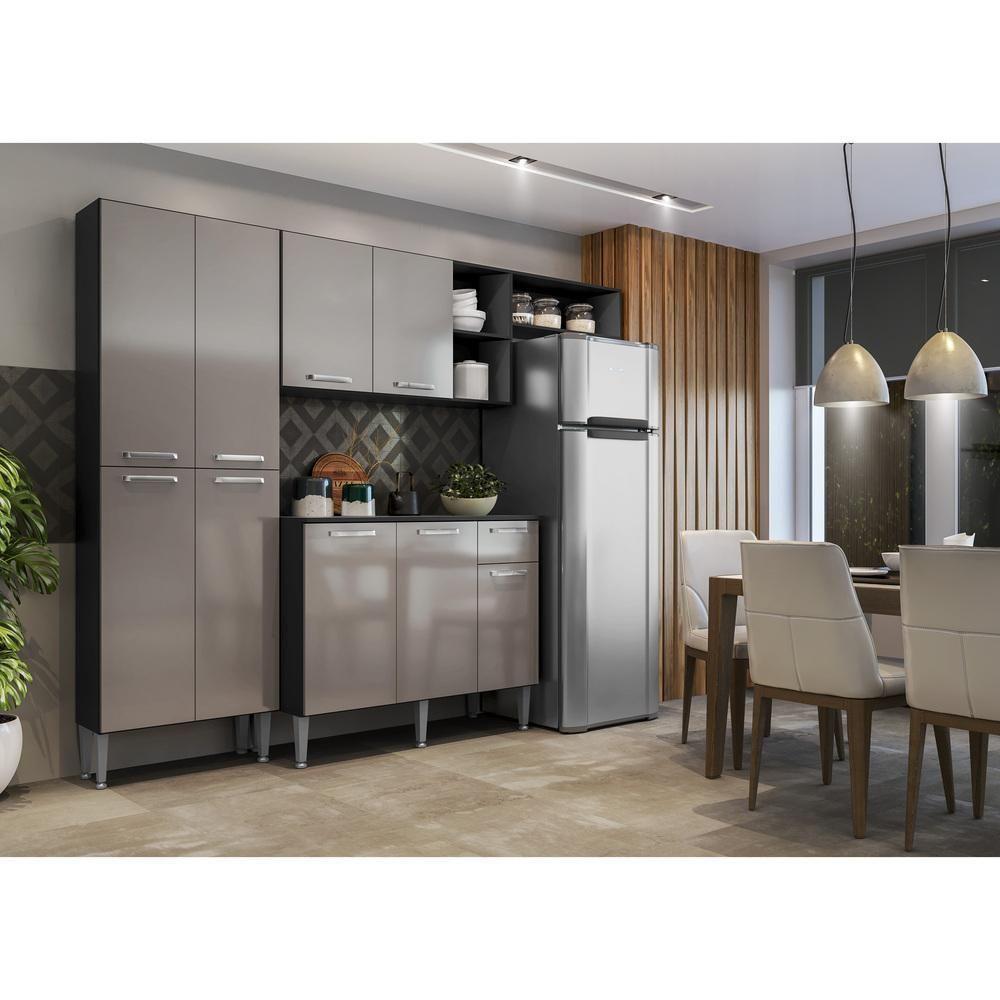 Cozinha Compacta Multimóveis Pequim Fg2933 Com Armário E Balcão Preta/lacca Fumê - 10