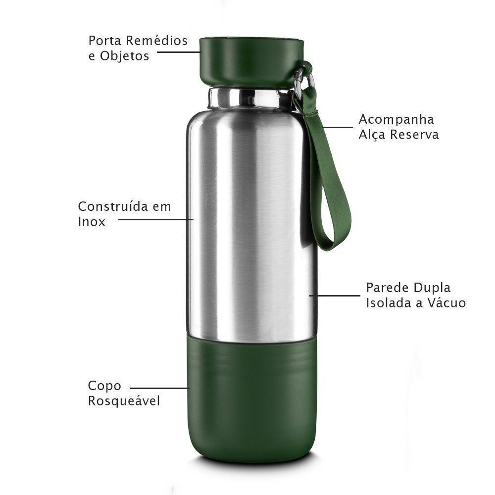 Garrafa Térmica Inox 500ml Com Copo E Compartimento Verde - 3
