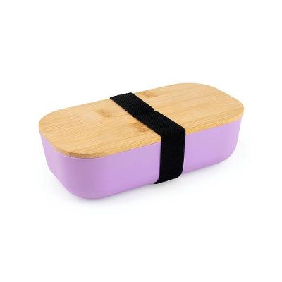 Lancheira Plástica 700ml Com Tampa De Bambu E Elástico - Lilás Elegante