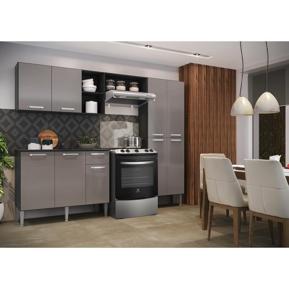 Cozinha Compacta Multimóveis Pequim Up Fg2999 Com Armário E Balcão Preta/lacca Fumê - 6