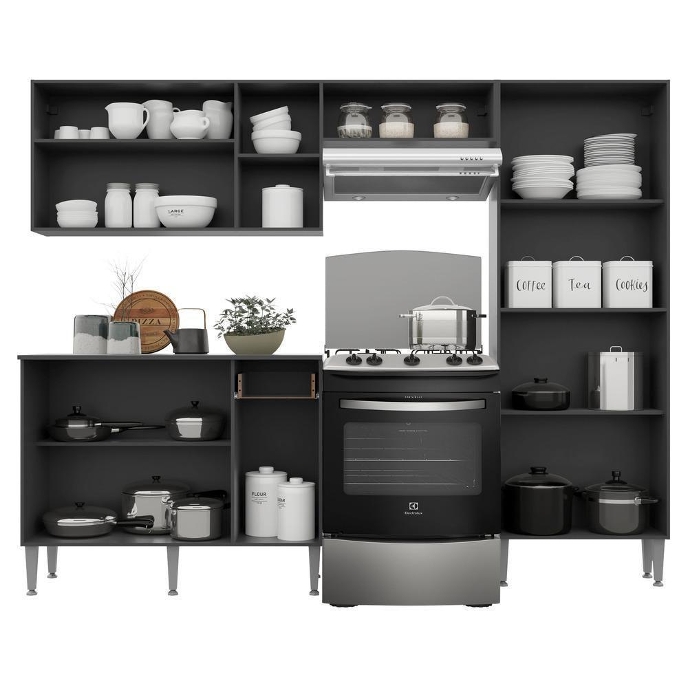 Cozinha Compacta Multimóveis Pequim Up Fg2999 Com Armário E Balcão Preta/lacca Fumê - 10