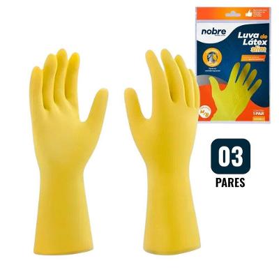 Luva Nobre De Látex Amarelo - Kit Com 3 Pares Para Proteção Química M