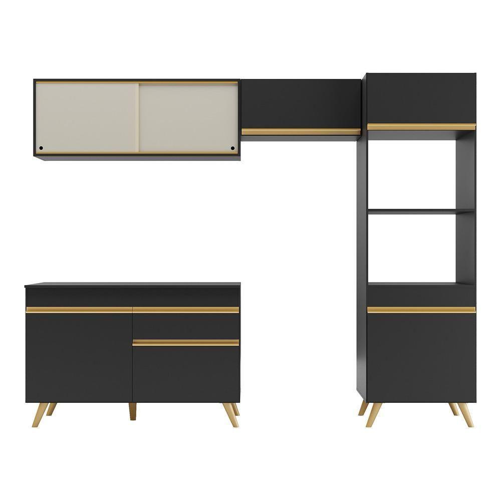 Cozinha Compacta Multimóveis Veneza Gb Fg3692 Com Armário E Balcão Preta - 5