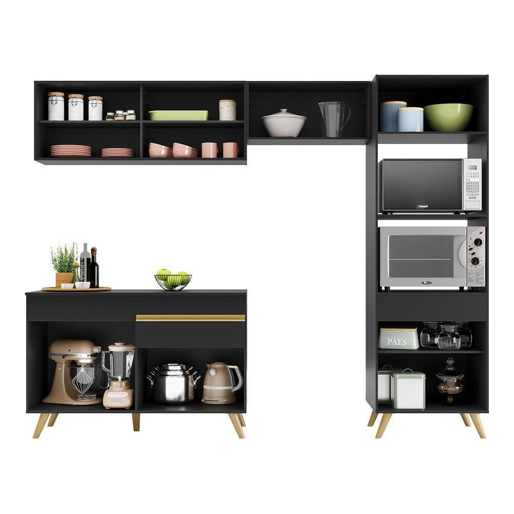 Cozinha Compacta Multimóveis Veneza Gb Fg3692 Com Armário E Balcão Preta - 8