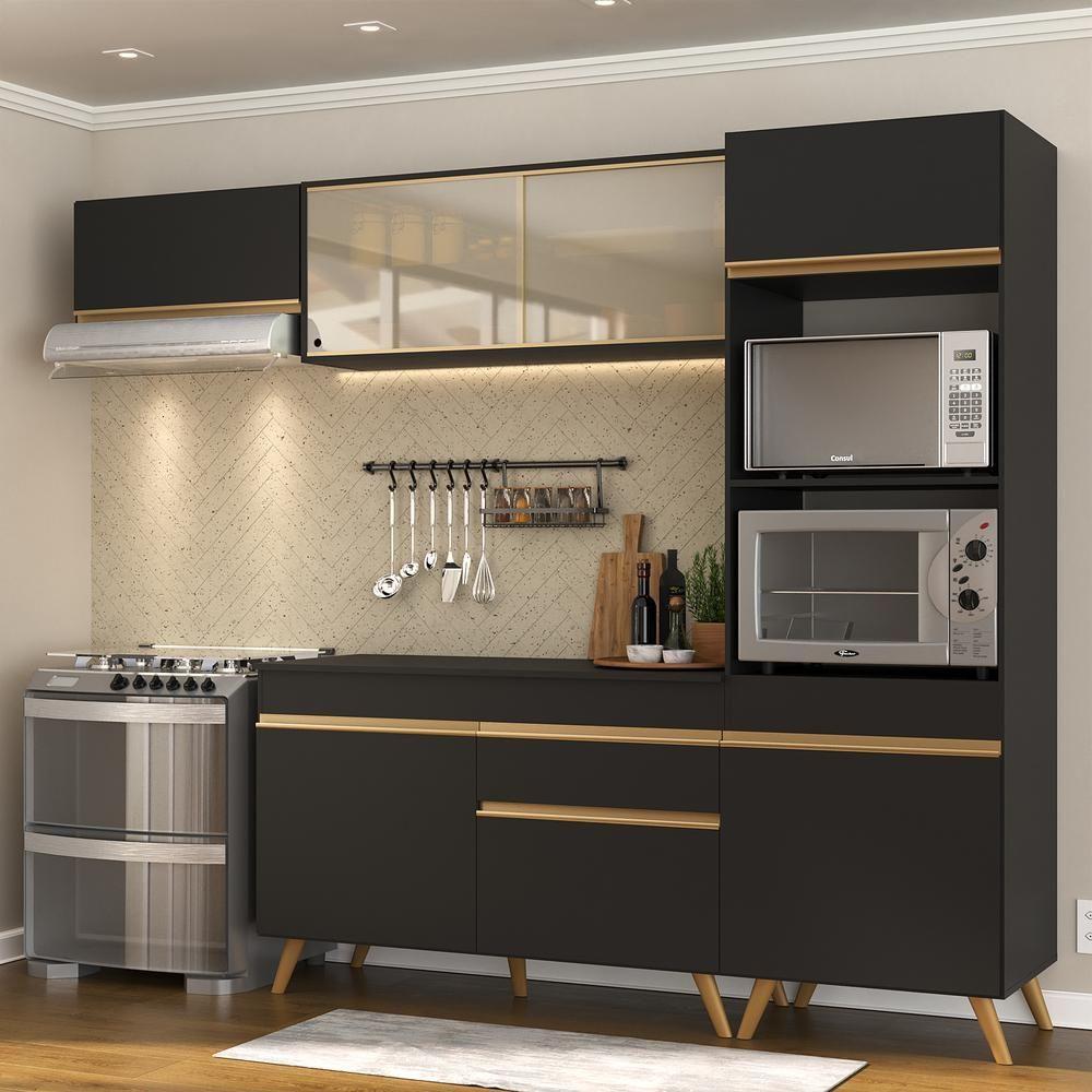 Cozinha Compacta Multimóveis Veneza Gb Fg3691 Com Armário E Balcão Preta - 2