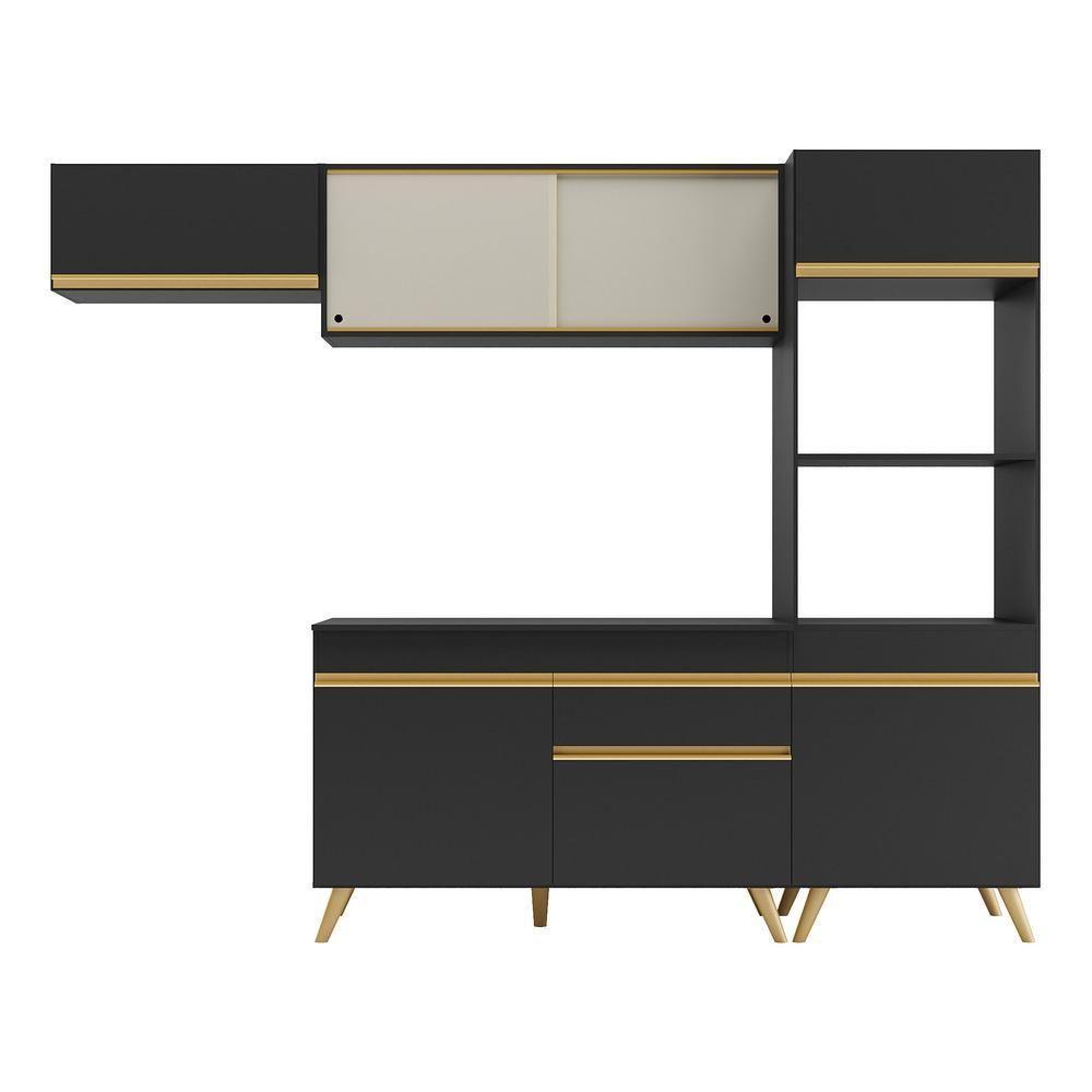 Cozinha Compacta Multimóveis Veneza Gb Fg3691 Com Armário E Balcão Preta - 6