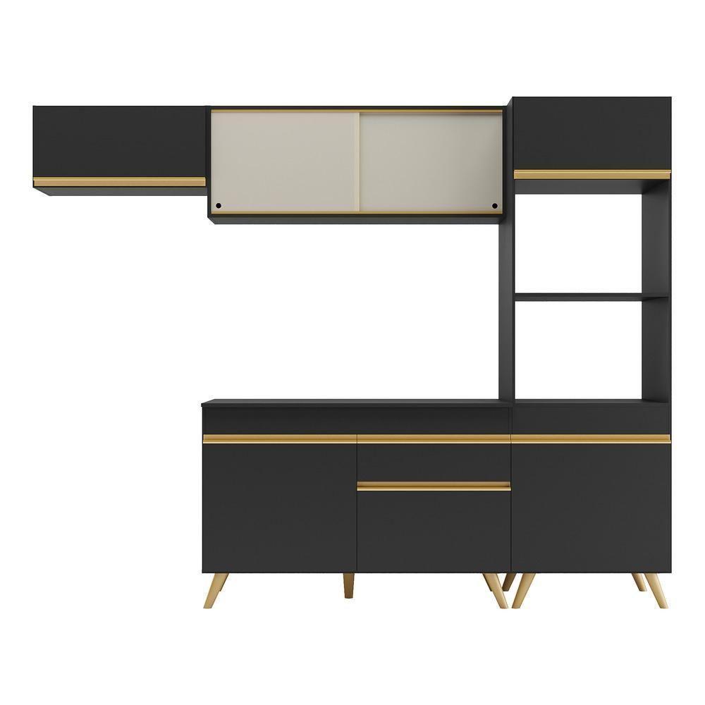 Cozinha Compacta Multimóveis Veneza Gb Fg3691 Com Armário E Balcão Preta - 7