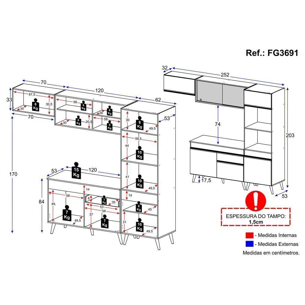 Cozinha Compacta Multimóveis Veneza Gb Fg3691 Com Armário E Balcão Preta - 10