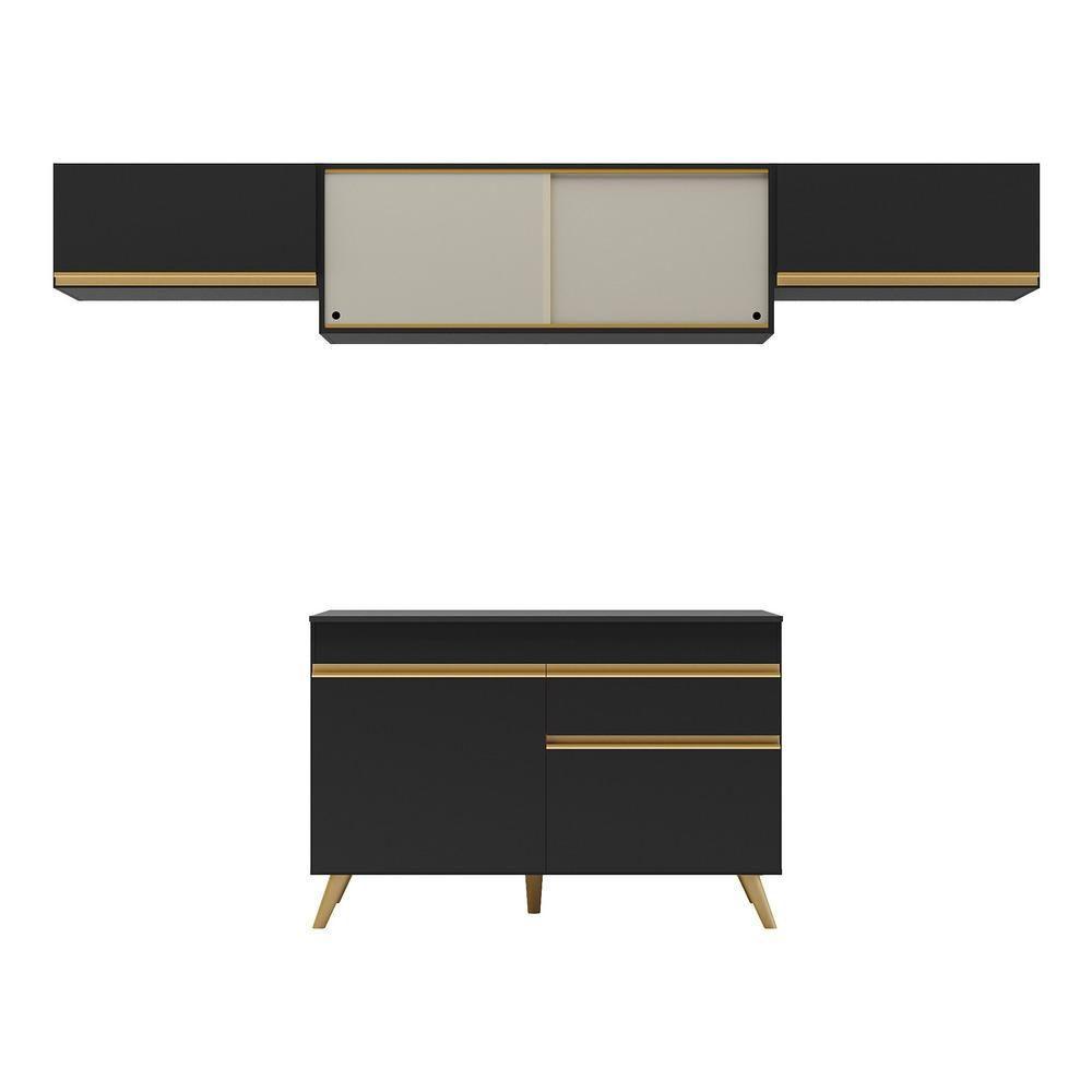 Cozinha Compacta Multimóveis Veneza Gb Fg3698 Com Armário E Balcão Preta - 3