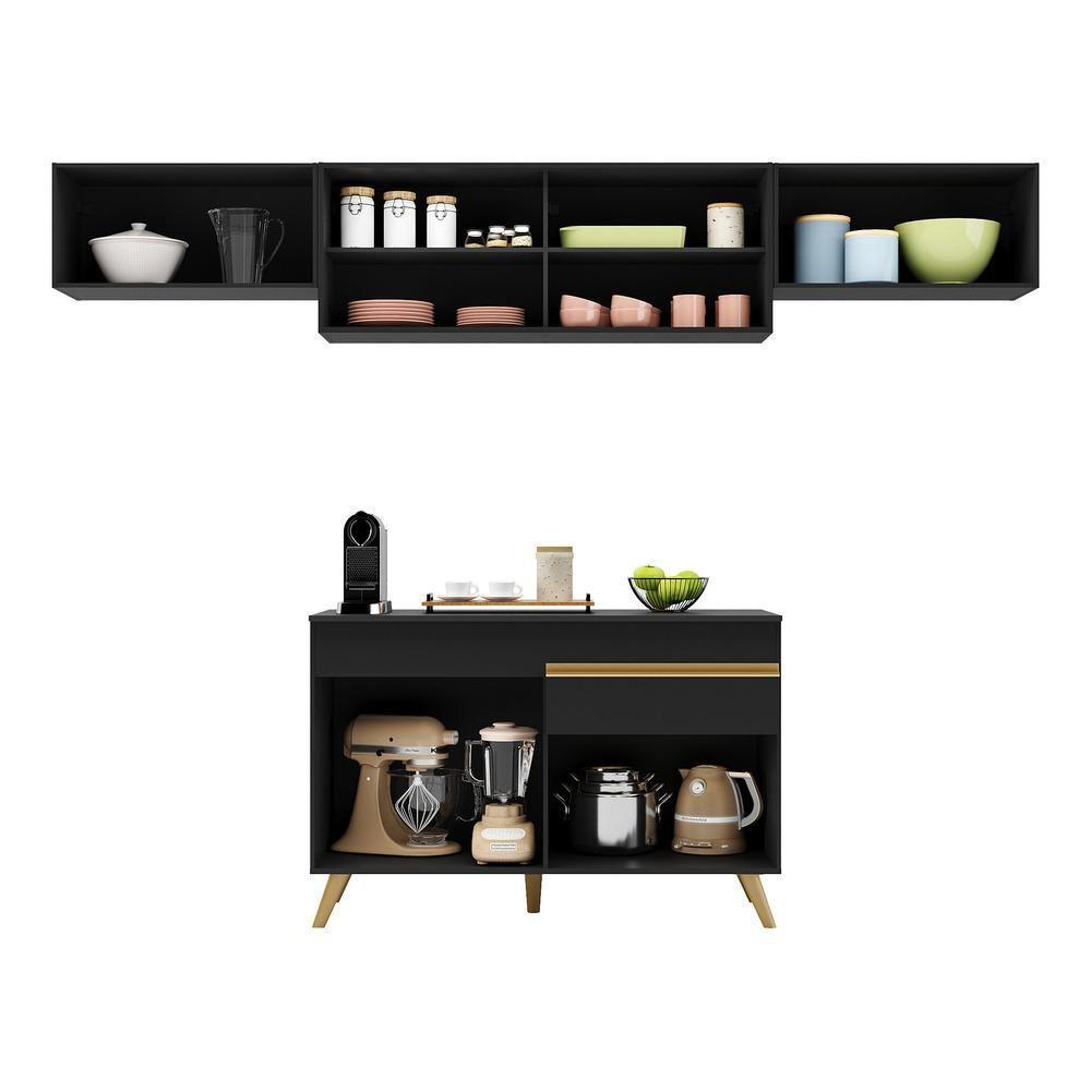 Cozinha Compacta Multimóveis Veneza Gb Fg3698 Com Armário E Balcão Preta - 5