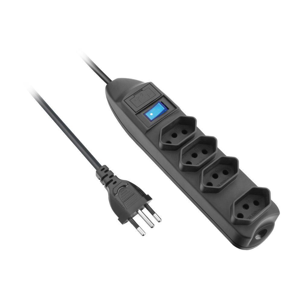 Protetor De Linha 4 Tomadas 2P +T Fusível Chave Liga/Desliga 1,5m - 1