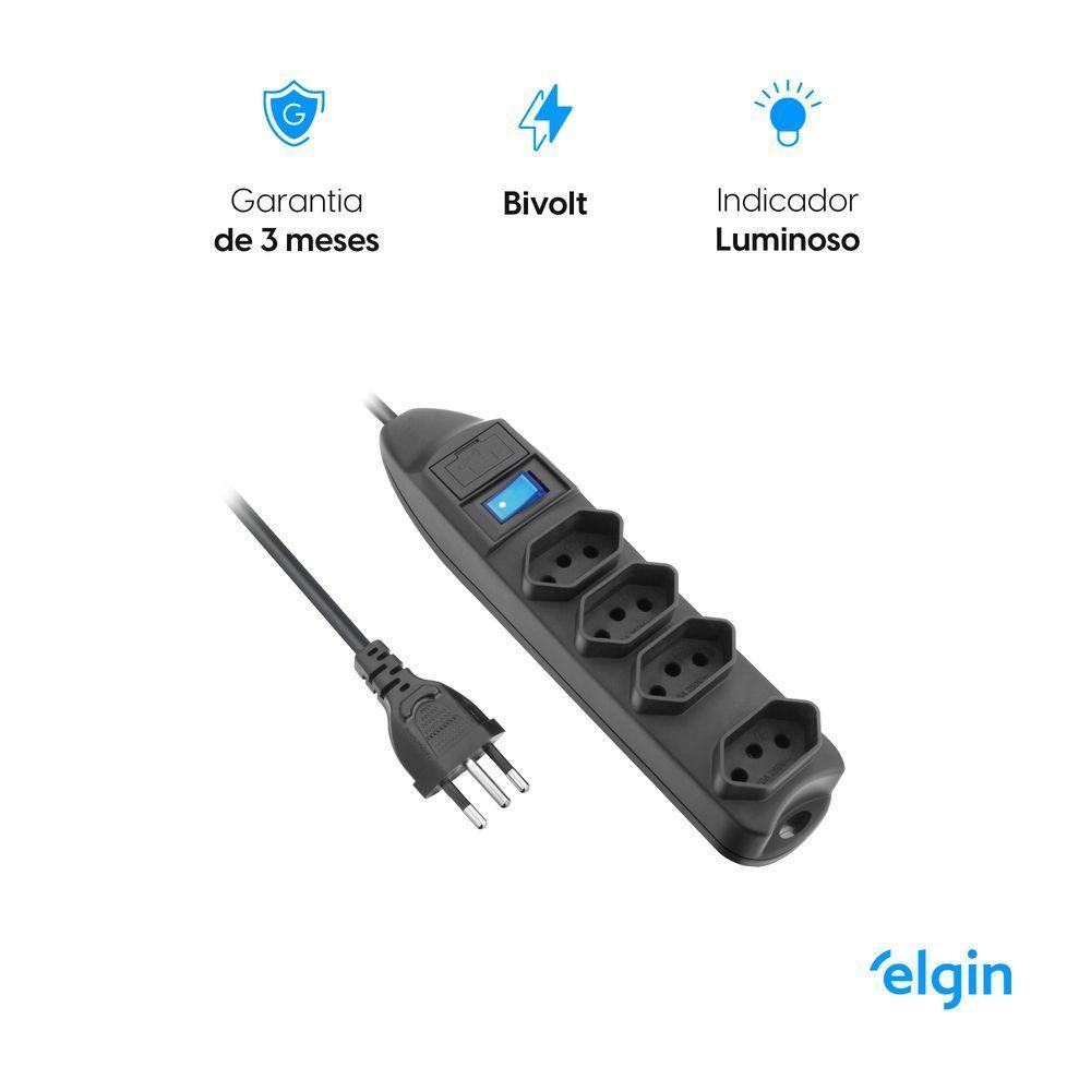 Protetor De Linha 4 Tomadas 2P +T Fusível Chave Liga/Desliga 1,5m - 4