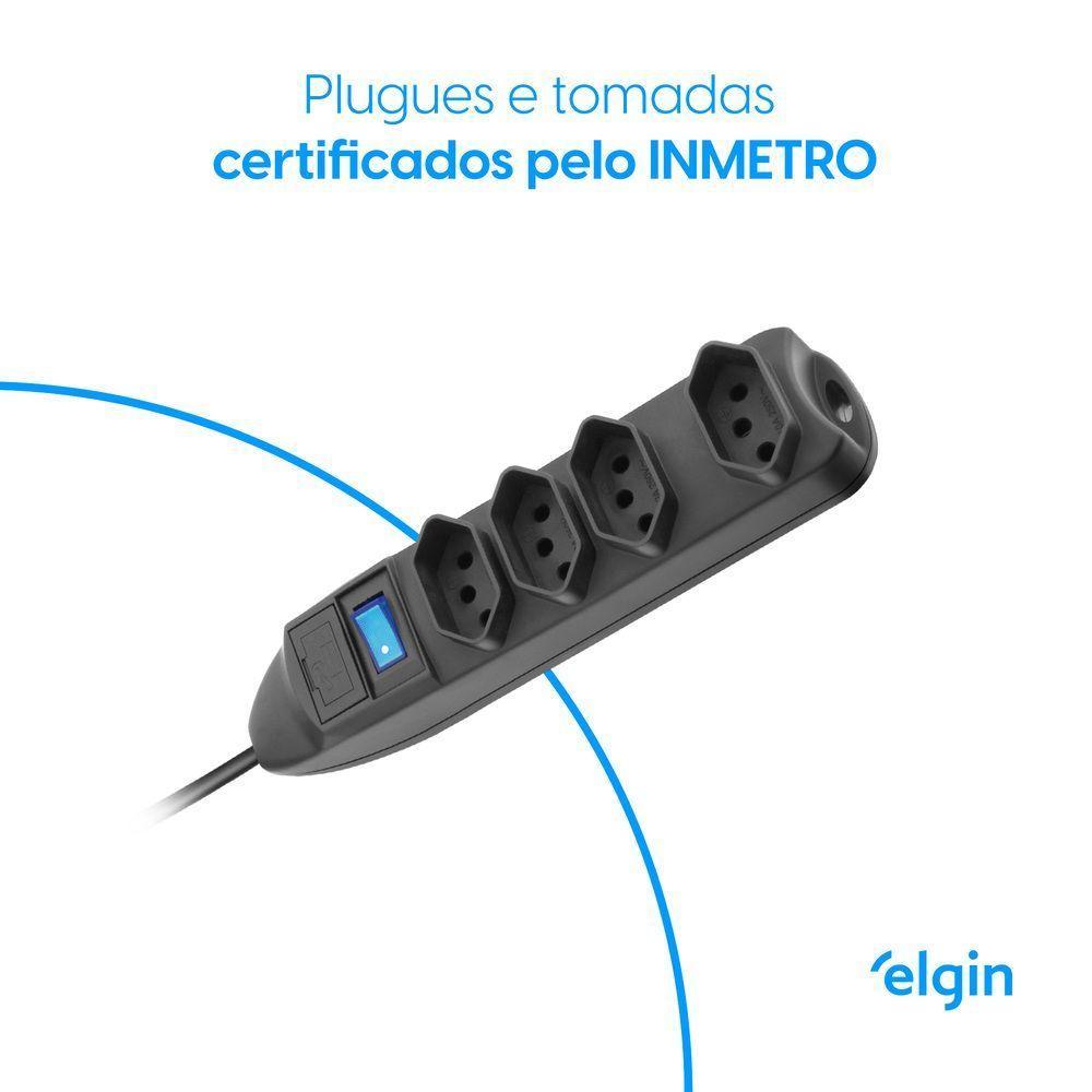Protetor De Linha 4 Tomadas 2P +T Fusível Chave Liga/Desliga 1,5m - 5
