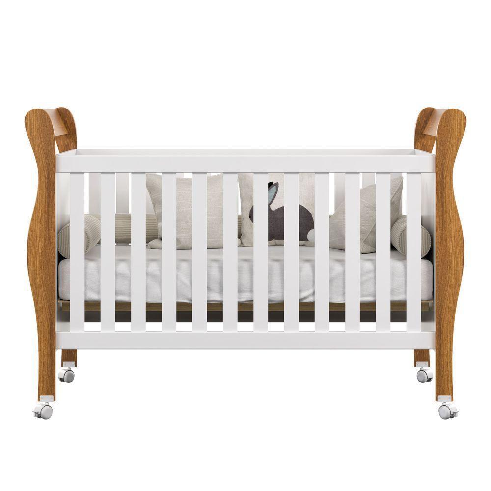 Berço Americano Slim Com Colchão E Rodízios 100% Em Mdf Branco Amadeirado - 4
