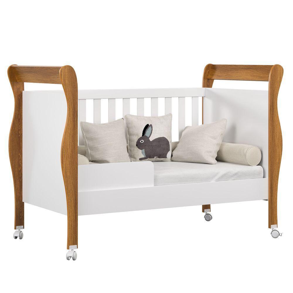 Berço Americano Slim Com Colchão E Rodízios 100% Em Mdf Branco Amadeirado - 5