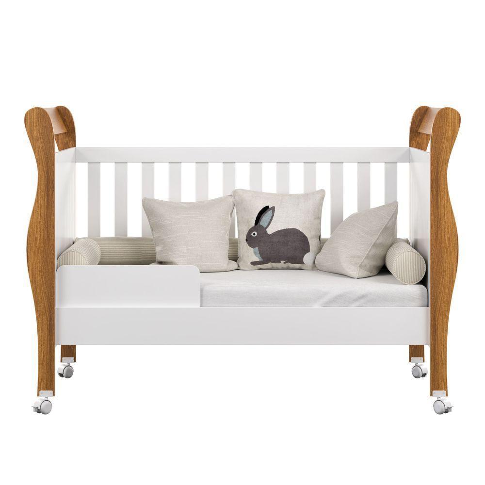 Berço Americano Slim Com Colchão E Rodízios 100% Em Mdf Branco Amadeirado - 6