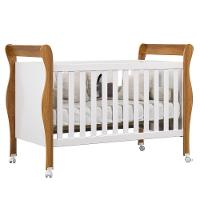 Berço Americano Slim Com Colchão E Rodízios 100% Em Mdf Branco Amadeirado - 3
