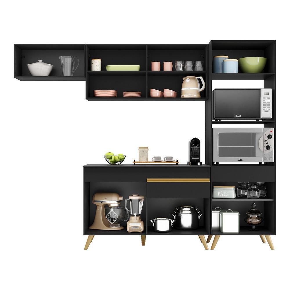Cozinha Compacta Multimóveis Veneza Gb Fg3690 Com Armário E Balcão Preta - 5