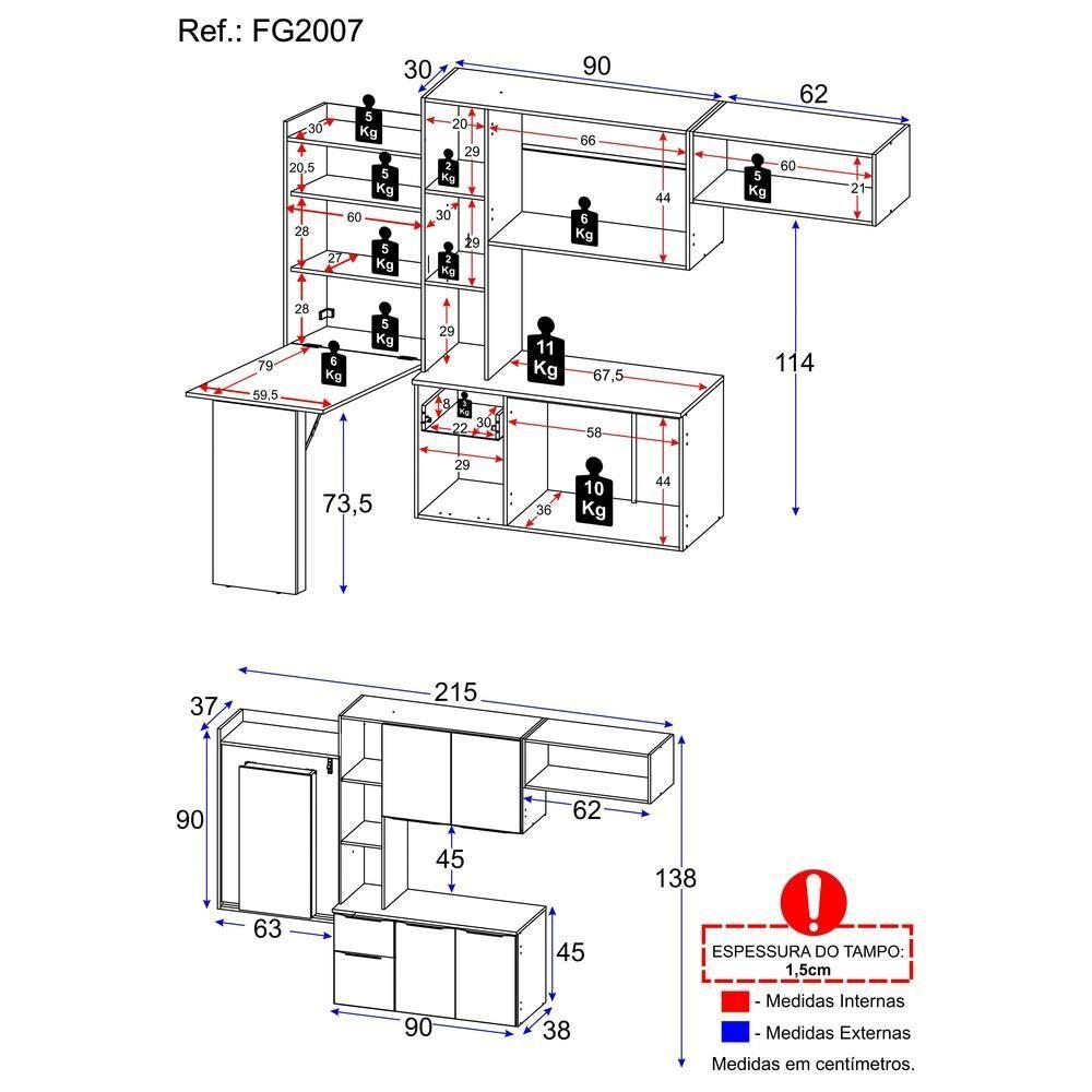 Cozinha Compacta Multimóveis Sofia Fg2007 Com Mesa Dobrável Preta - 7