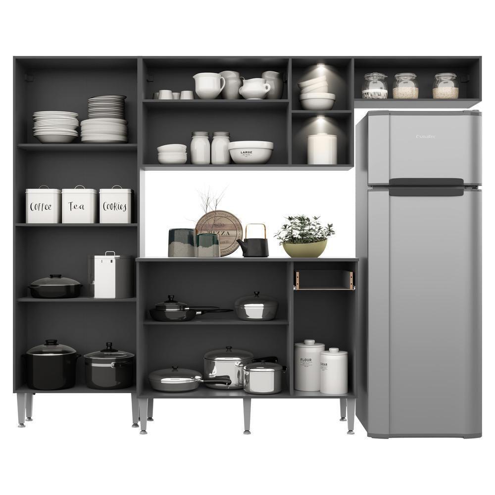 Cozinha Compacta Multimóveis Pequim Fg3572 Com 2 Leds Armário E Balcão Preta/lacca Fumê - 7