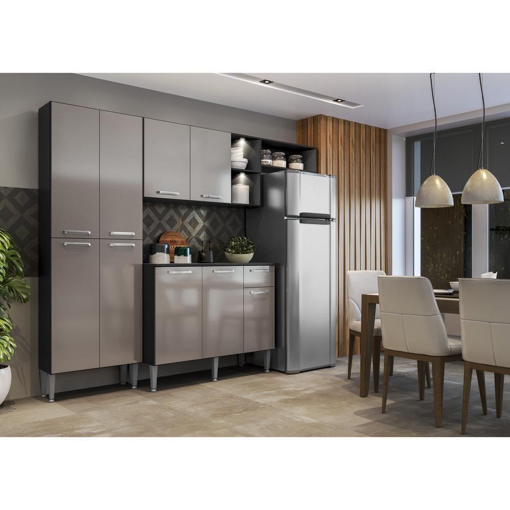 Cozinha Compacta Multimóveis Pequim Fg3572 Com 2 Leds Armário E Balcão Preta/lacca Fumê - 10