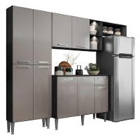Cozinha Compacta Multimóveis Pequim Fg3572 Com 2 Leds Armário E Balcão Preta/lacca Fumê - 1