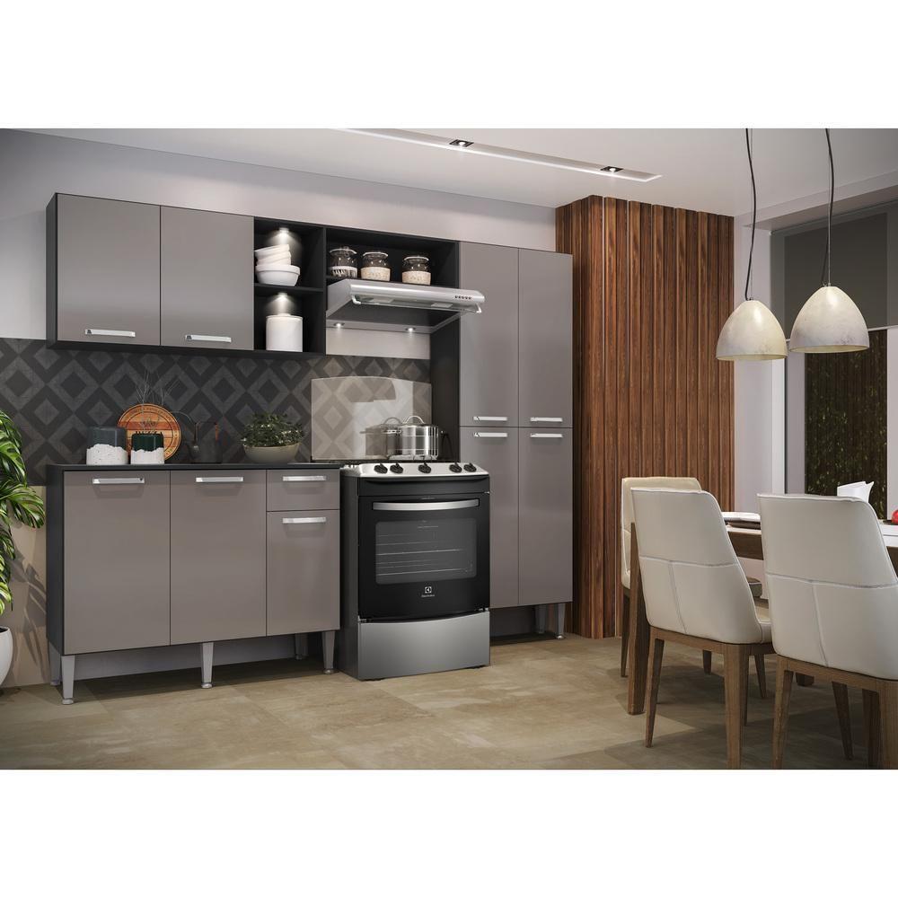 Cozinha Compacta Multimóveis Pequim Up Fg3412 Com 2 Leds Armário E Balcão Preta/lacca Fumê - 5