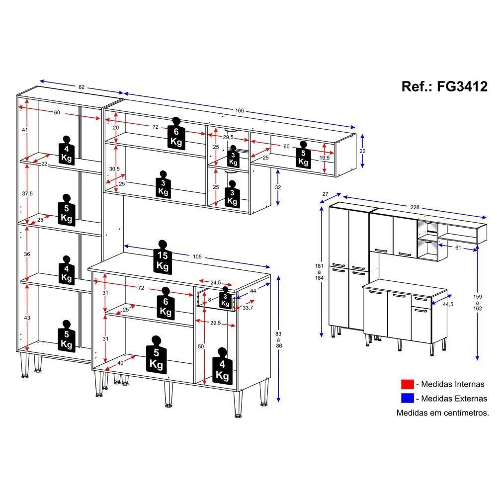 Cozinha Compacta Multimóveis Pequim Up Fg3412 Com 2 Leds Armário E Balcão Preta/lacca Fumê - 6