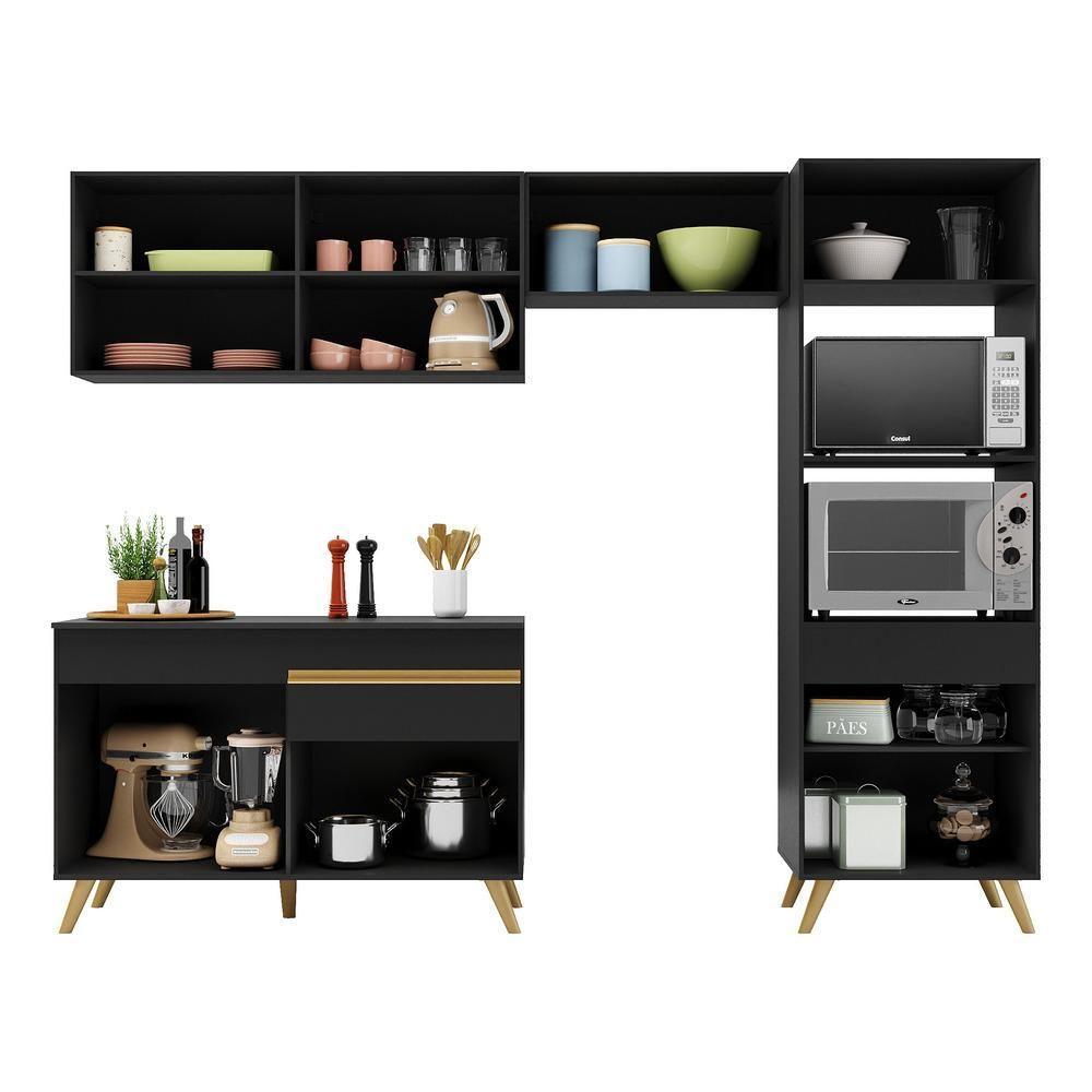 Cozinha Compacta Multimóveis Veneza Gb Fg3683 Com Armário E Balcão Preta - 9