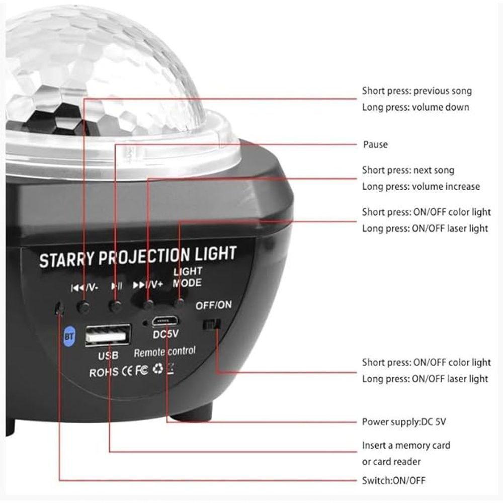 Luminaria Pojeção De Estrelas Universo Caixa De Som Bluetooth Preto - 10