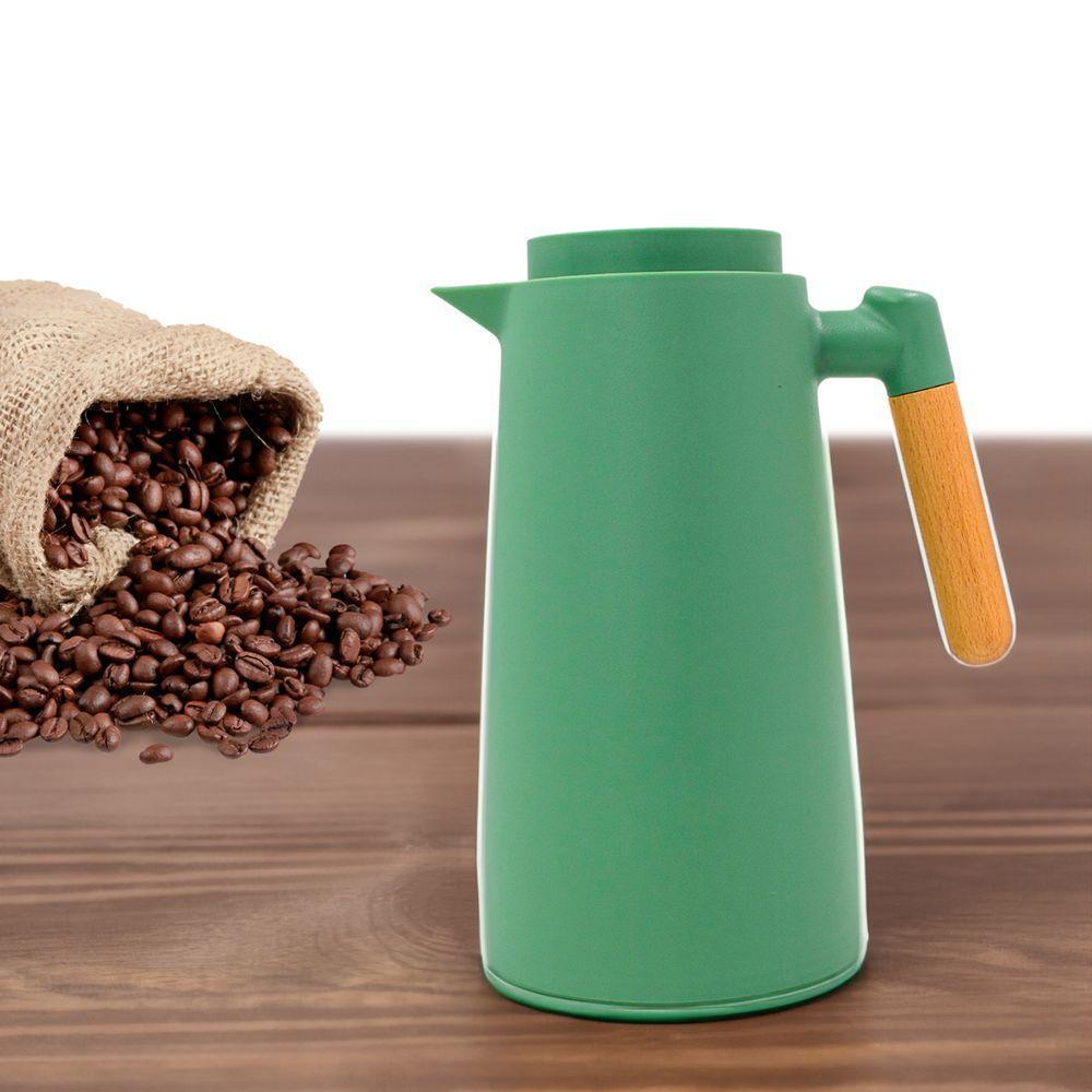 Garrafa Termica Jarra Inox Cafe Cha 1 Litro Cabo Madeira Verde - 1