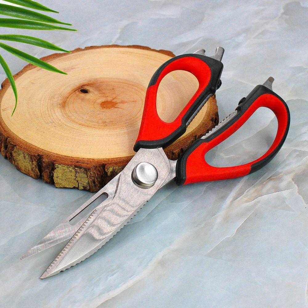 Tesoura Culinaria P- Casa Cozinha Corta Desossa Limpa Peixe Carne Frango 6 Em 1 Vermelho - 3