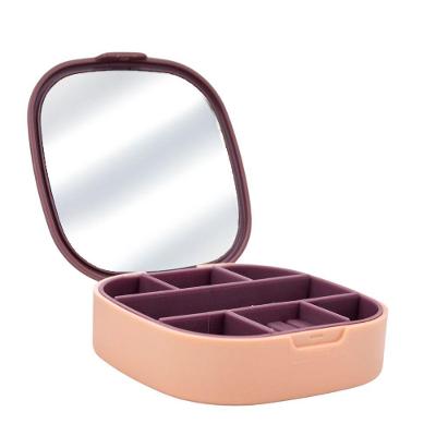 Porta Joias Estojo Portátil Estojo Caixinha Com Espelho Rosa