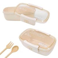 Marmita Pote 650ml Com Tampa Garfo Colher Freezer Micro-ondas Fit Bege - 1