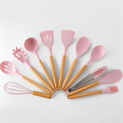 Kit 12 Peças Utensilios De Cozinha Colher Espatula Fue Pincel Rosa