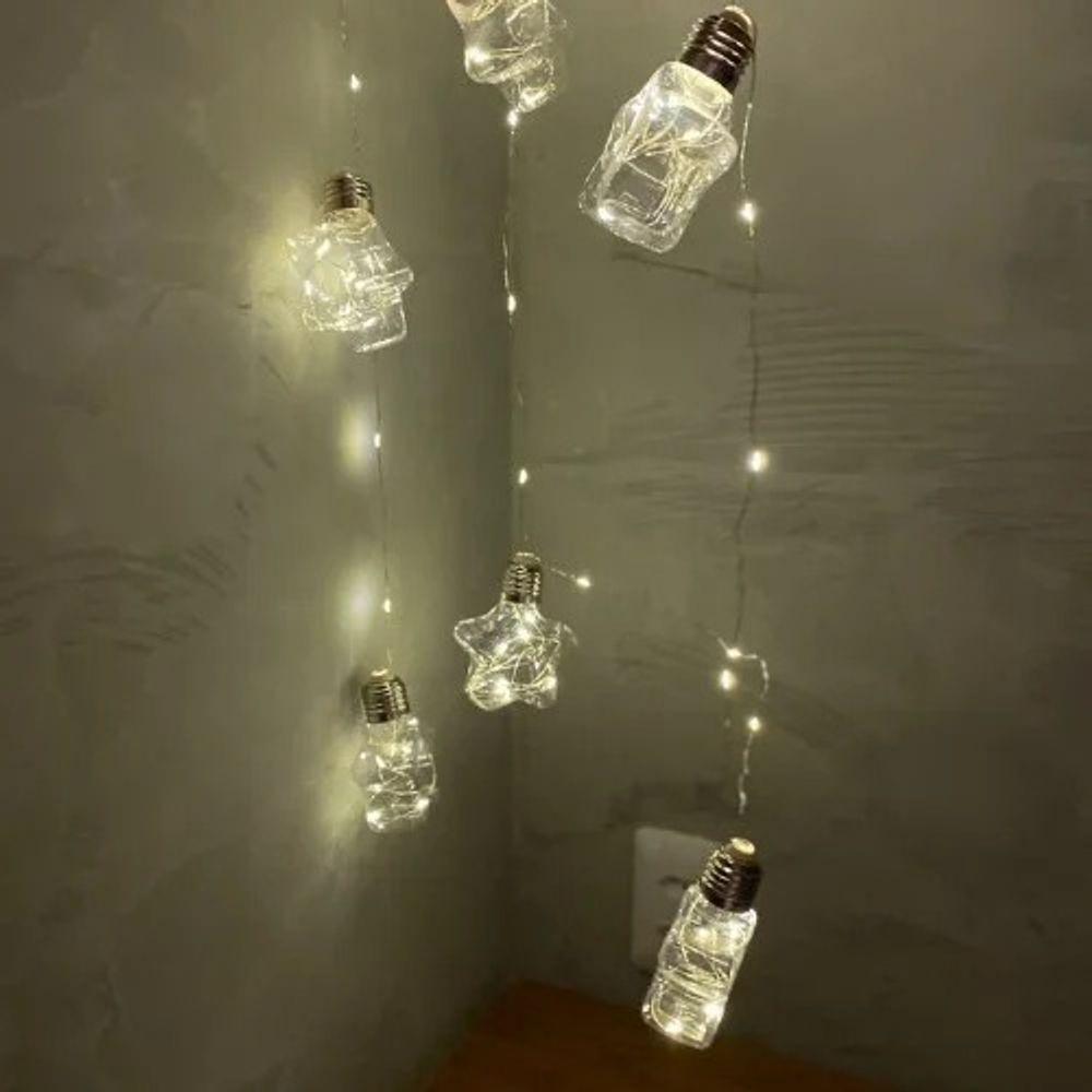 Fio De Led Com 10 Lâmpadas Estrelas Fio De Fada Usb E Pilha Aa Branco Quente - 1