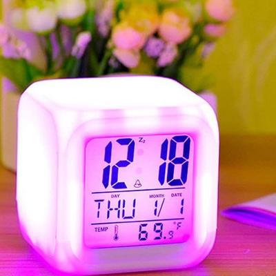 Relógio Cubo Digital Led Colorido Alarme Despertador De Cabeceira